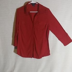 Red, button down, collared, shirt